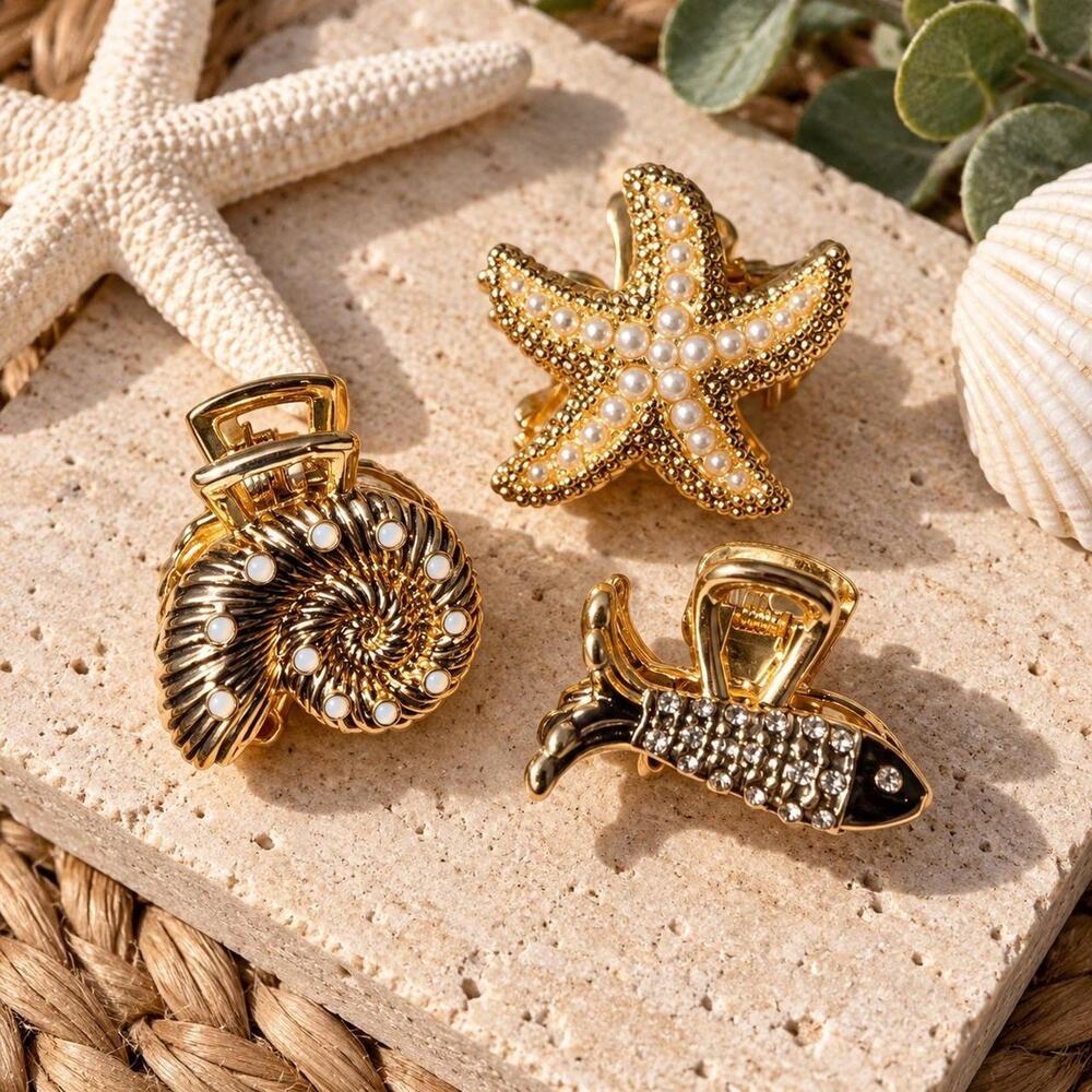 3pc gold nautical hair claw